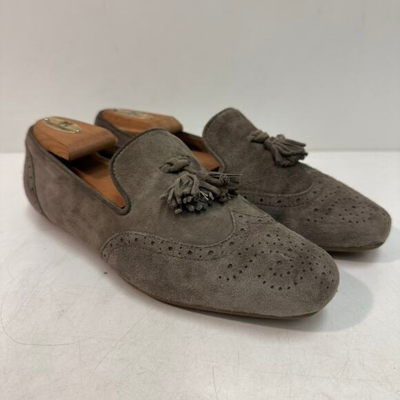 VERY GOOD J. Crew Women's Georgie Suede Wingtip Tassel Loafer Flats Gray 6 - Picture 1 of 10